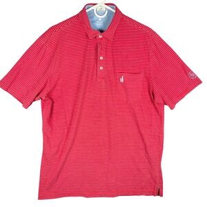 Johnnie-O Polo Golf Shirt Mens L‎ Red White Striped Short Sleeve Cotton